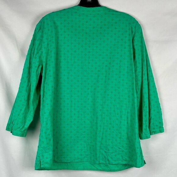 Talbots Green Texture Dots V-neck Ruffle Blouse Medium - Picture 5 of 11